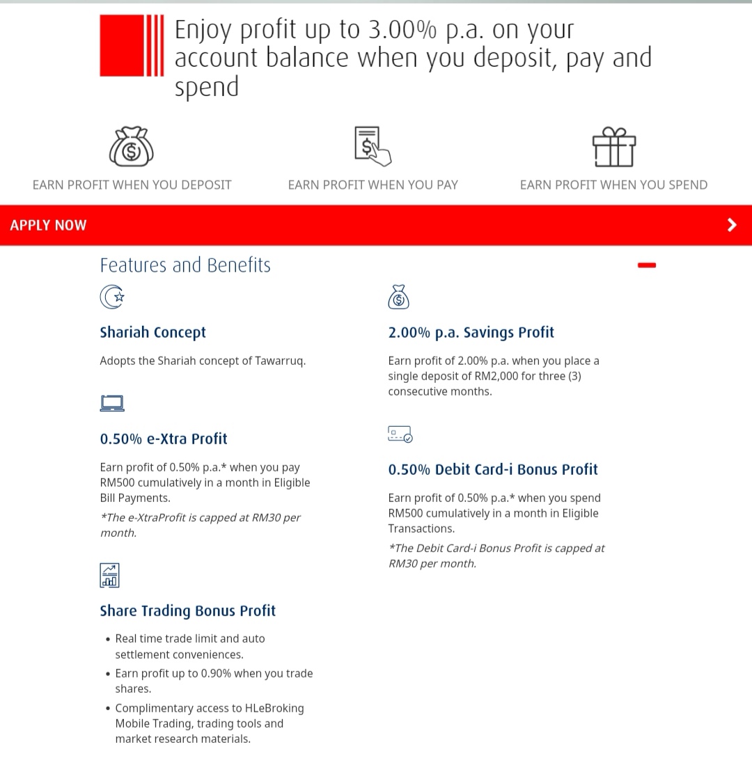 Ni antara akaun-akaun (lebih kurang)

- RHB Smart Account-i
- Privilege$aver (also available at Standard Chartered Saadiq) 
- OCBC 360 Account-i
- Pay&amp;Save Account-i 

BACA T&amp;C dan tahu apa beza akaun-akaun ni dengan akaun simpanan biasa.