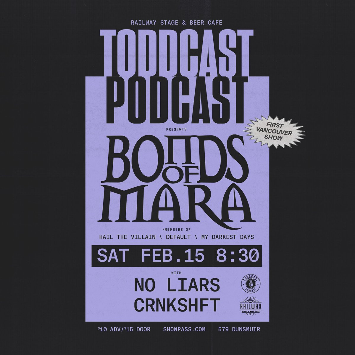 Made up of members of #HailTheVillain #Default #MyDarkestDay &amp; #SonsOfButcher - #BondsOfMara play their first #Vancouver show <a href="/railwaySBC/">Railway Beer Café</a> Sat, Feb.15! @noliarsbc and <a href="/crnkshftband/">CRNKSHFT</a> open!

Advance tickets $10 / $15 at the door! showpass.com/bonds-of-mara-…