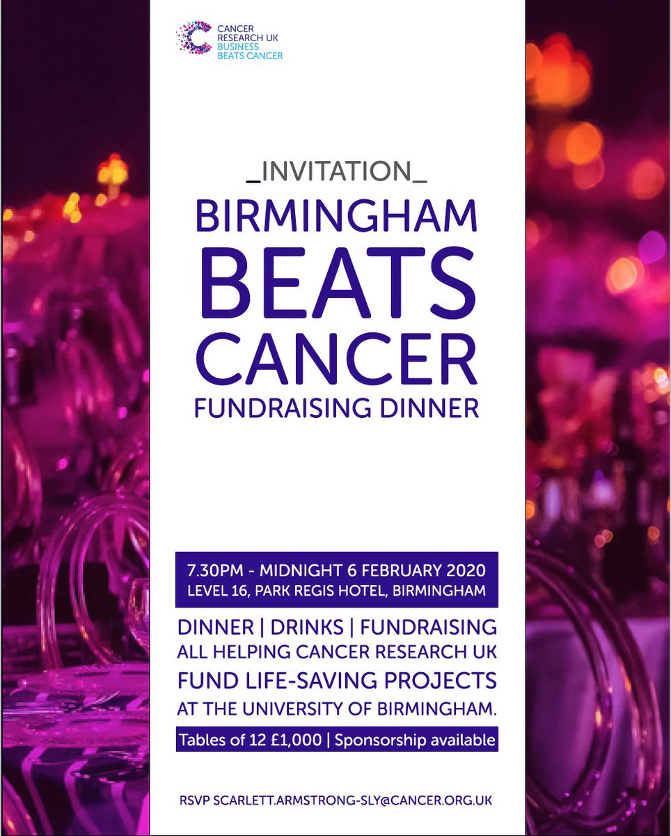 BrumBeatsCancer's tweet photo. Hi @GrBhamChambers! 

We are hosting our annual fundraising dinner, exclusively for the business community on the 6 Feb &amp; have just been informed we can accommodate 3 more tables! 

 Would you retweet to your members? 

Last year we raised £20k. 

This year we aim to raise more! https://t.co/62VBuR2jDr