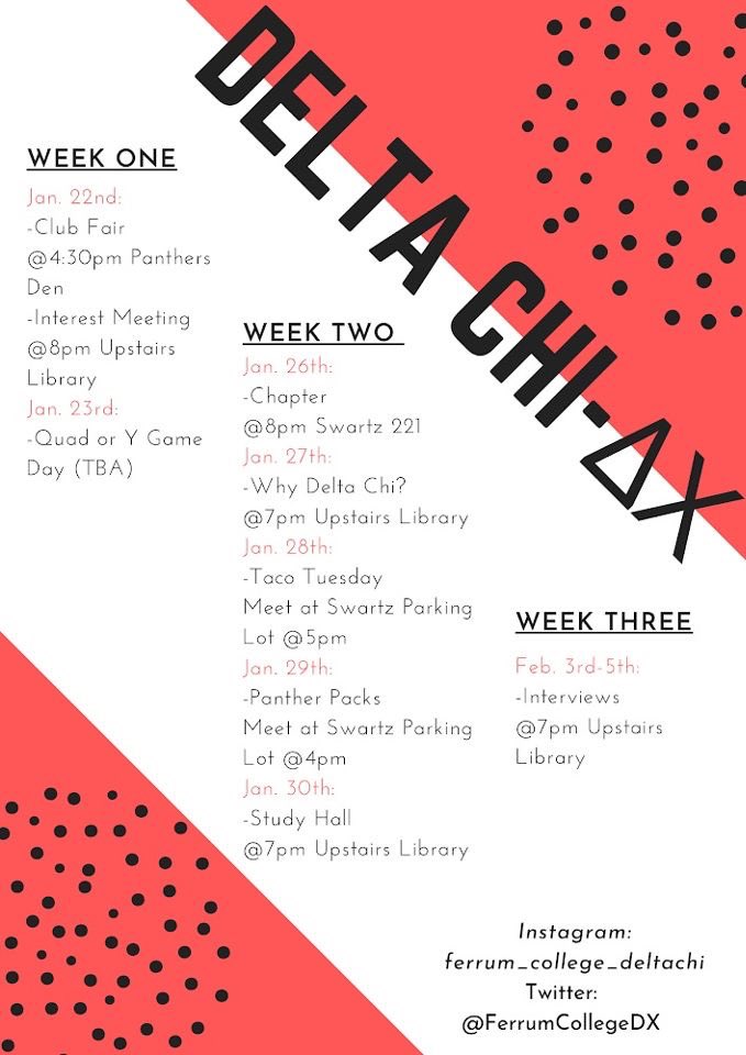 Recruitment begins this week! Come out to any or all recruitment events to meet the brothers and learn how Delta Chi can change your life! #BornProud #RaisedProud