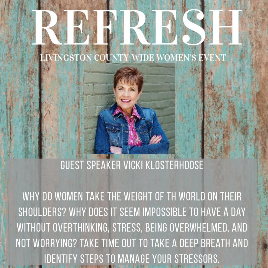 ventureon59's tweet photo. Ladies! Join us for the upcoming REFRESH Event as guest speaker Vicki Klosterhoose discusses ways to be calm &amp; manage stress. Don't forget to sign up on the link below as seating is limited! #refresh #venturewomen

https://t.co/ODSJGWY9kB https://t.co/1SKmDnOBij