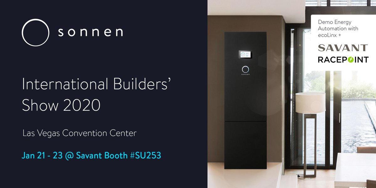 SonnenUSA's tweet photo. Find us at @NAHBhome International Builders' Show in Vegas today - Thursday! Don't miss a live demo of Energy Automation w/ #ecolinx +Savant +Racepoint Energy in @SavantHome's booth #SU253.
#energyisyours #homeautomation #energyautomation #smarthome #cleantech #renewableenergy https://t.co/wqeKiXR80B
