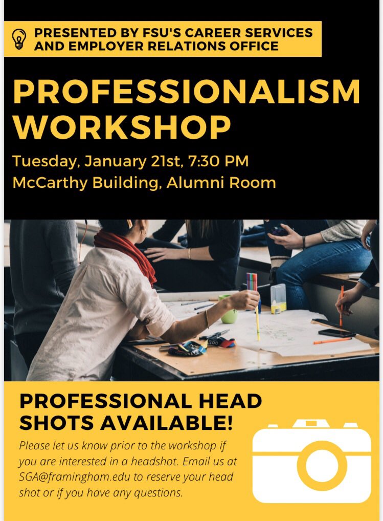 FSUStudentGov's tweet image. Come and join SGA tonight for professionalism tips and even get your headshot taken at 7:00pm tonight