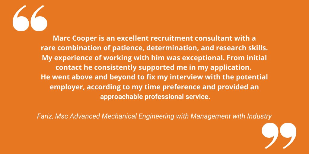 GradSpecialists's tweet photo. CANDIDATE FEEDBACK:

Marc's received glowing feedback from a candidate who attended an interview earlier this week. Great job Marc!

If you;re a recent Graduate actively looking for an Entry level position within Engineering, get in touch! https://t.co/TGYDOoYZMI