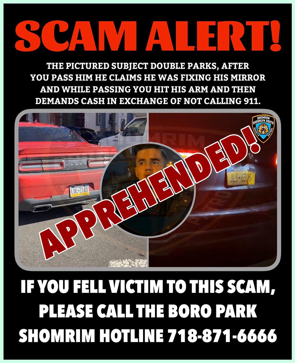 BPShomrim's tweet photo. Thanks to the outstanding work by our volunteers and great #TeamWork with @NYPDBklynSouth @NYPD66Pct @NYPDDetectives and Councilman @ChaimDeutsch, this scammer who has scammed numerous community members of thousands of #HardEarned dollars has been #Apprehended. https://t.co/UCfnARnXET