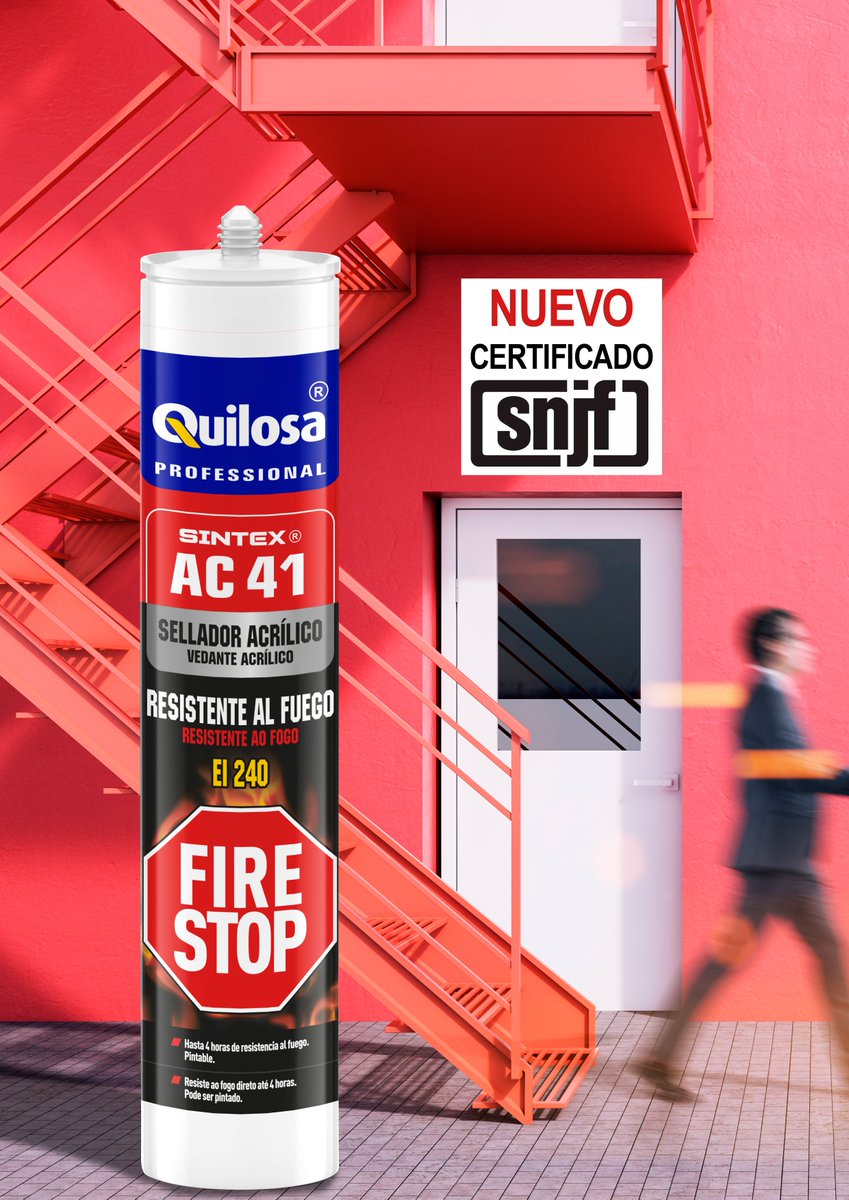 QuilosaSLU's tweet photo. Ampliamos nuestro portfolio de soluciones para fachada con la nueva certificación SNJF obtenida por nuestro producto Sintex AC-41.
Gracias a esta nueva certificación, podemos satisfacer las necesidades de países estratégicos como Francia y Magreb. #Selladores #FireStop #SNJF https://t.co/sfmT1npeaS