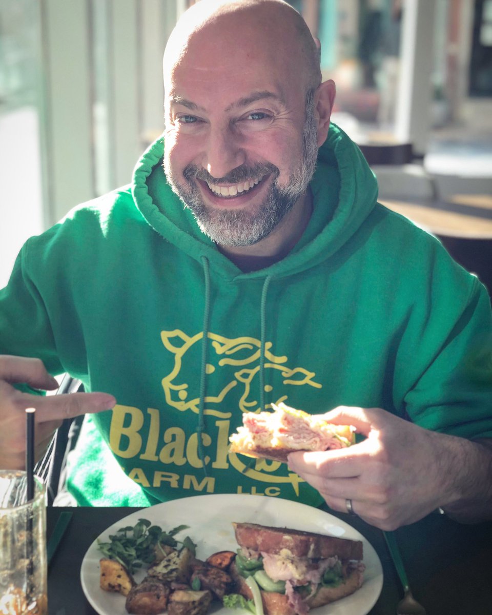 One our favorite farm advocates, friend & champion of all things RI Food @dadekian repping one of our favorite farms & enjoying our Blackbird Farm ham sando from our Restaurant Week menu @nicksonwest #brunch #pvdeats #eatdrinkri #supportyourlocalfarmers 🔥 🐷