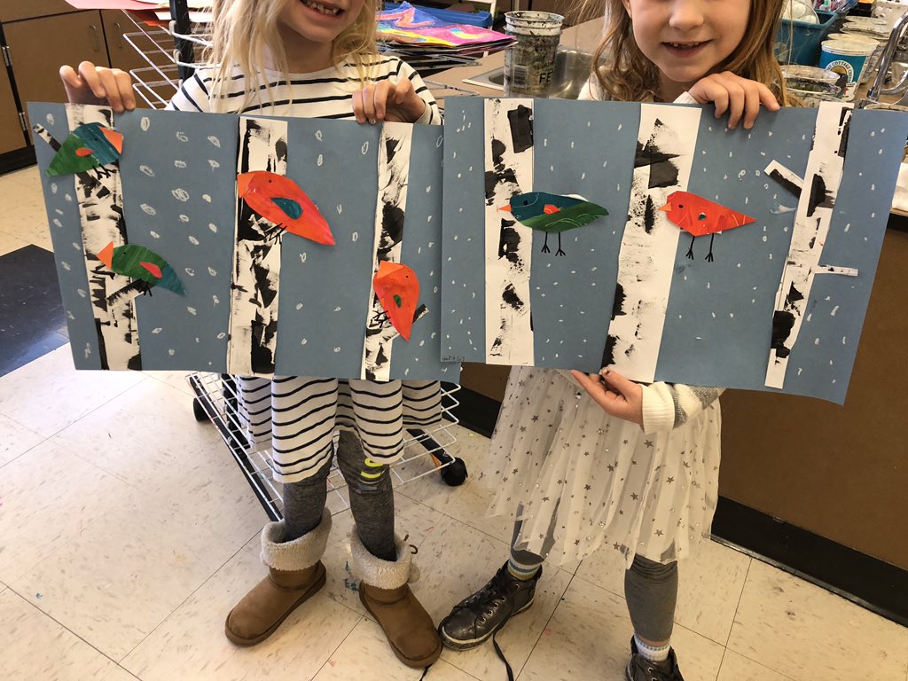 First graders learning implied texture vs. actual texture with these adorable winter birds!