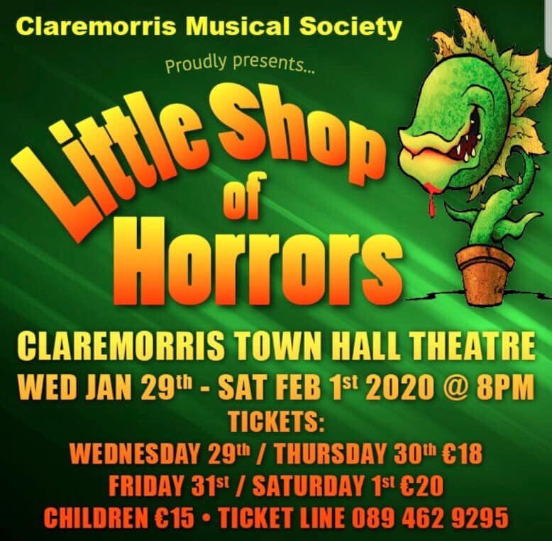 Claremorris_MS's tweet photo. 🌟✨COMPETITION TIME!!🌟✨
With just over a week to Opening Night it’s time for the first of our ticket giveaways!! 🎟🎟 Simply #share our poster and #tag a pal you would bring to be in with a chance to win 2 tickets to our #LittleShopOfHorrors Opening Night on Wednesday 29th!! https://t.co/DjfGddbDyB
