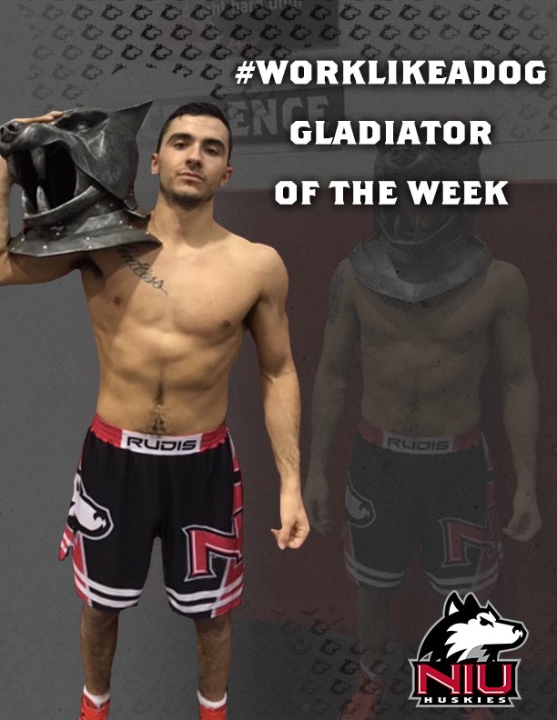 NIUWrestling's tweet photo. Huge congratulations to our #GladiatorOfTheWeek @Thurston_Dylan! Dylan was selected as our latest Gladiator of the Week for his big win at 157 versus Arkansas Little Rock. 😤🔥 #WorkLikeADog https://t.co/IBYnMIge47