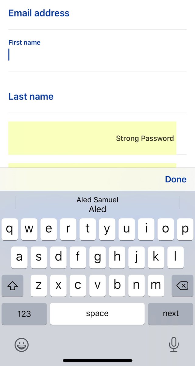 Screenshot showing first name works as it isn’t followed by a password cell. Email address also works.