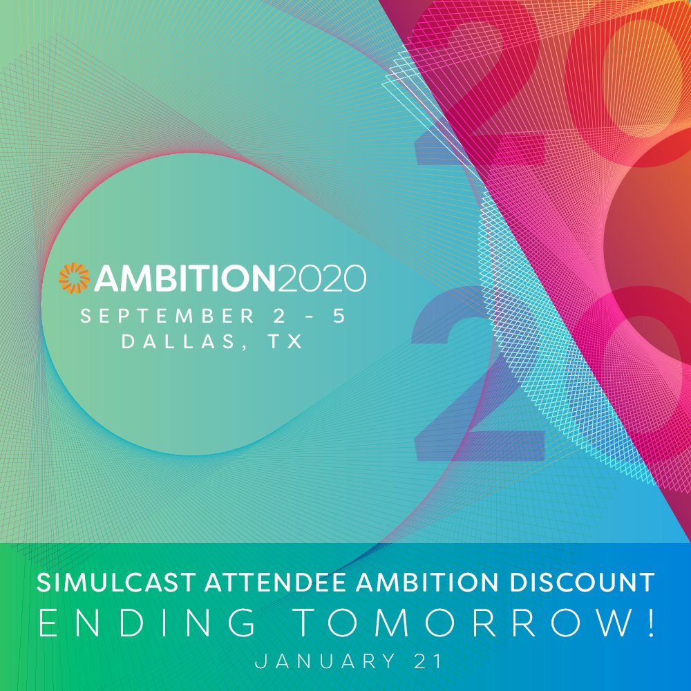 AmbitEnergy's tweet photo. #Simulcast2020 may have just ended, but we're hard at work planning for #AMBITION2020. All Simulcast attendees, make sure to visit https://t.co/aKYVvR5zey to register by 1/22 for a discount on your AMBITION registration. https://t.co/sXpZt8ChxQ