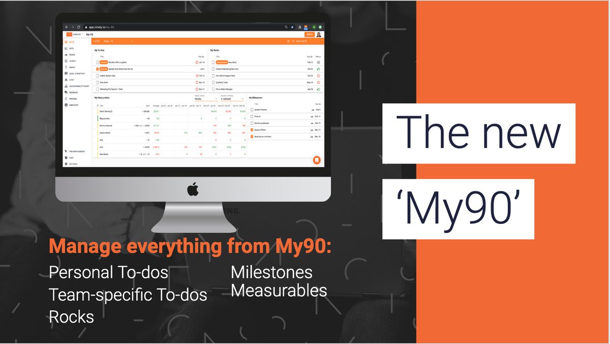 NinetyApp's tweet image. Your 'My Focus' page just leveled-up as 'My90'! Easily update all your items across all your teams, plus access to see future milestones and manage your personal to-do list | #EOSsoftware