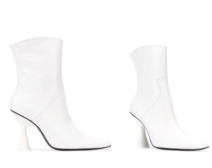 GIGI HADID WEARS DORATEYMUR STAINLESS ANKLE BOOT IN WHITE LEATHER AVAILABLE AT FARFETCH AND SSENSE