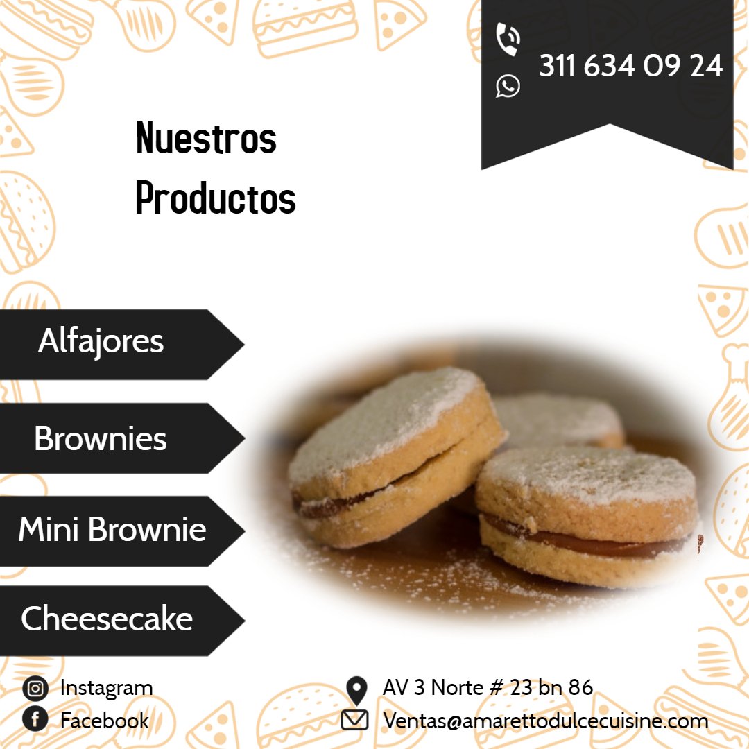 Umanha's tweet photo. @stevenarce Amaretto Dulce Cuisine: somos una empresa dedicada a la producción y comercialización de alfajores, brownie y cheesecake al por mayor y al detal estamos en el barrio Versalles Cel/Ws 3116340924 https://t.co/iNSOaDZLtZ