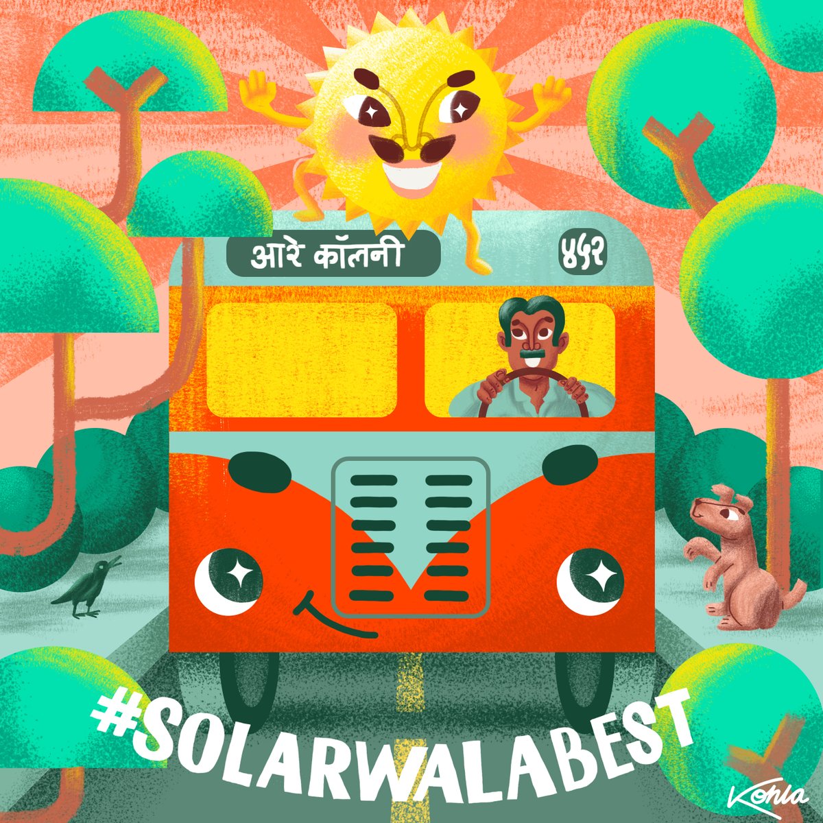 Purpose's tweet photo. “The city of Mumbai might be quite polluted, as cities generally tend to be. We must preserve our green cover where we have it, and harness nature instead of working against it.” – @kohlakult

See what 5 artists have to say about Mumbai at: https://t.co/L81qCOYOL8

#SolarwalaBEST https://t.co/JguY8c26fd