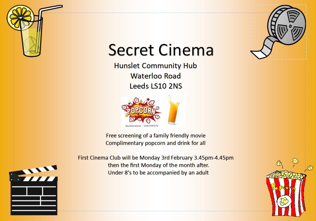 HunsletHub's tweet photo. Bring your children to the Secret Cinema @HunsletHub  Monday 3rd February 3.45-4.45pm. Pop in to get your ticket https://t.co/NiySvP6l1K