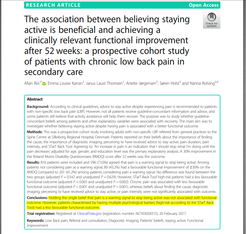 PhysioMeScience's tweet image. The association between believing staying active is beneficial and achieving a clinically relevant functional improvement after 52 weeks: a prospective cohort study of patients with chronic low back pain in secondary care

👀👀👇👇

…musculoskeletdisord.biomedcentral.com/articles/10.11…