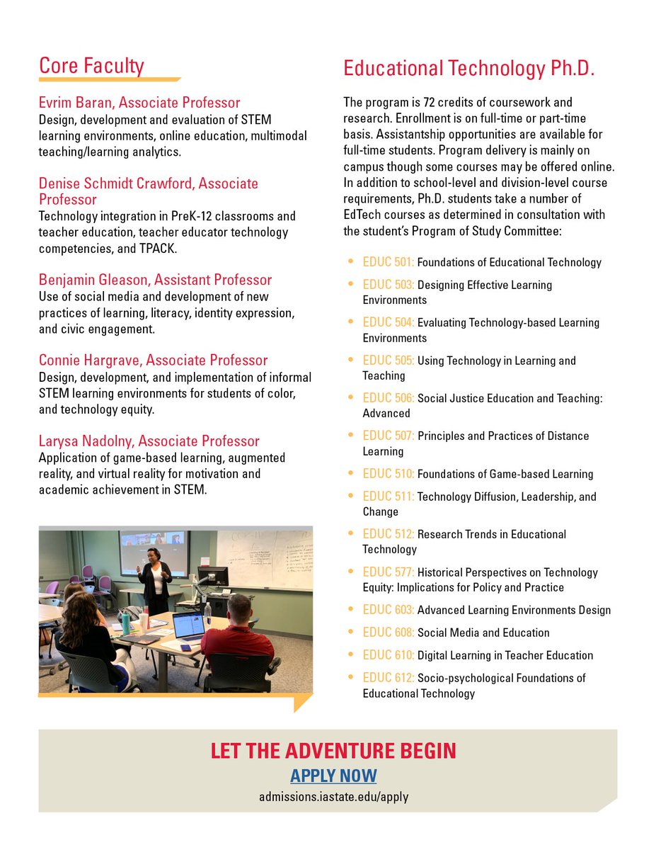 SchmidtCrawford: RT ISUSOE: Interested in #EdTech? Want to get your #PhD? You're in luck! edtech_isu is still accepting applications for the Fall 2020 cohort. Check out our website for more info and get your application in by Feb. 1 - …