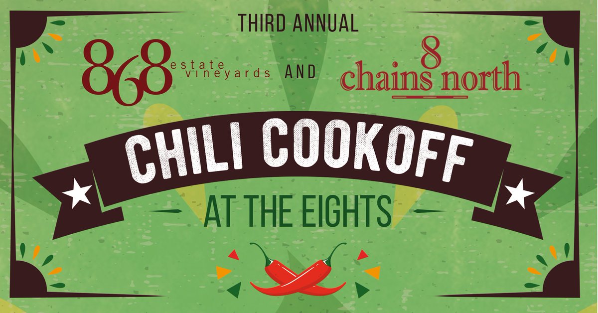 Loudoun Entertain (@locoentertain) on Twitter photo Coming in February
868 ESTATE VINEYARD - Chili Cookoff - 8 Chains North vs 868 Estate
Sat Feb 22nd 12:00pm
14001 Harpers Ferry Road, Purcellville,  #ChiliCookOff2020 #LoudounCounty
<a href="/868estate/">868 Estate Vineyards</a>
 <a href="/8ChainsNorth/">8 Chains North</a> Coming in February
868 ESTATE VINEYARD - Chili Cookoff - 8 Chains North vs 868 Estate
Sat Feb 22nd 12:00pm
14001 Harpers Ferry Road, Purcellville,  #ChiliCookOff2020 #LoudounCounty
<a href="/868estate/">868 Estate Vineyards</a>
 <a href="/8ChainsNorth/">8 Chains North</a>