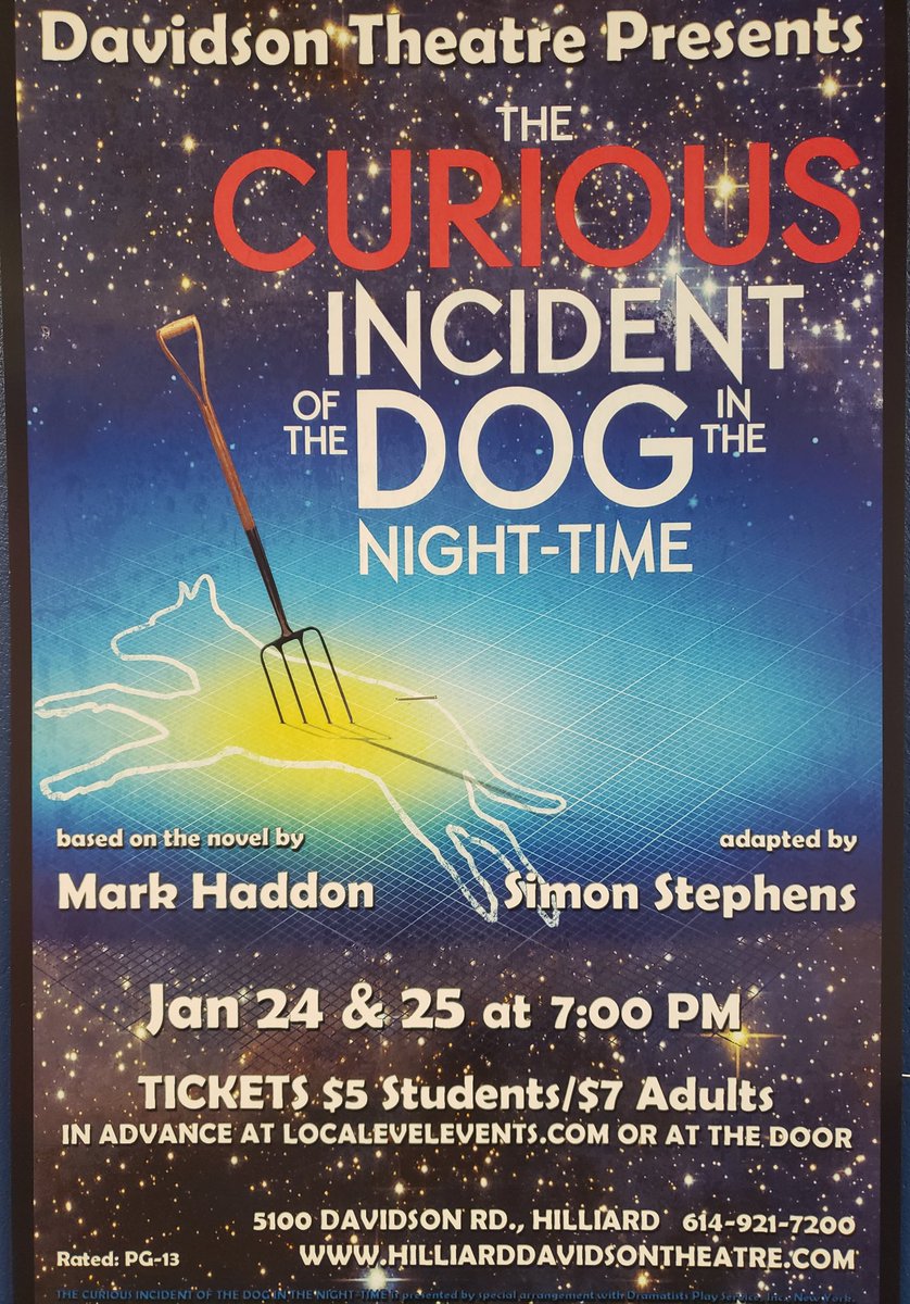 Make sure to come out this Friday and Saturday evening to see our Theatre Department's production of The Curious Incident of the Dog in the Nighttime.  It's gonna be great! 🎭 #CATS #WildcatWay <a href="/HDVHSDramaClub/">Davidson Theatre</a>
