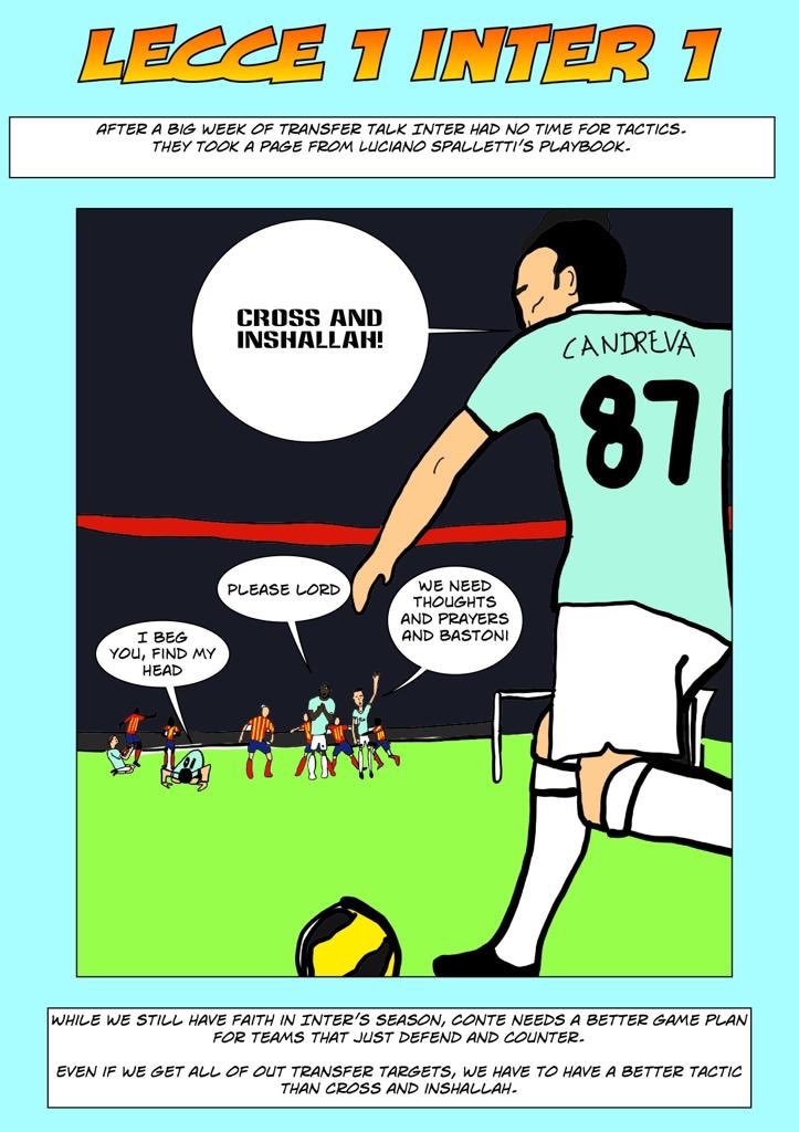 SempreIntercom's tweet photo. 🚨#InterComics🚨

“The Return Of #CrossesAndInshallah” by @Rugnettanews 

#FCIM #SerieATIM #SerieA #WeAreCalcio #Nerazzurri #ForzaInter #InterFans #Marotta #Conte #Candreva #LecceInter https://t.co/9jhxRdYfay
