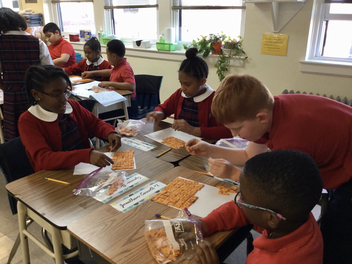 STA_Brookland's tweet photo. What's in a Cheez-It? One square inch! Fourth Graders used Cheez-Its to explore area and perimeter today. Of course they were able to enjoy the fruits of their labor at snack time! #CCAMath #CCALearning https://t.co/qEognoT7Oh