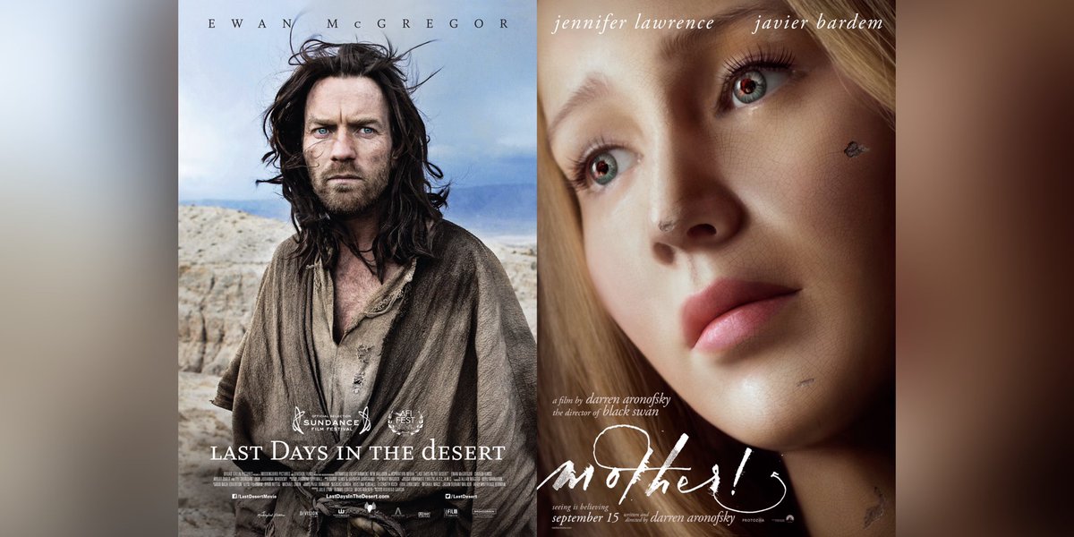 UoCTRSsoc's tweet photo. Last Days in the Desert (2015 - dramatization of Jesus’ temptation in the wilderness)
https://t.co/2OaMeqGduo
 
Mother! (2017 - biblical allergory and psychological thriller)
https://t.co/cRyj7HcAtI https://t.co/RLiA3Uc1lP
