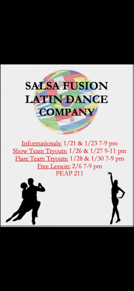 First informational today! Come learn about Latin dance &amp; how to become a member or performer 💃🏽