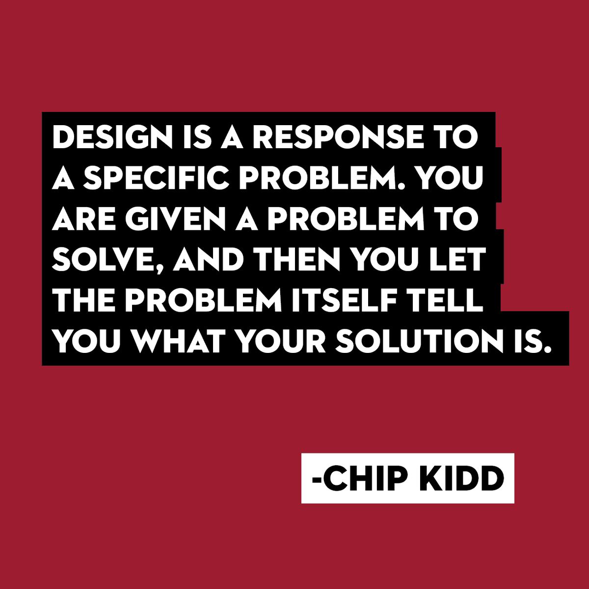 iwuartdesign's tweet photo. "Design is a response to a specific problem. You are given a problem to solve, and then you let the problem itself tell you what your solution is."
- Chip Kidd
#iwuartdesign #iwuvcd #VCD #VisCom #GraphicDesign https://t.co/cYaLnrIKDo
