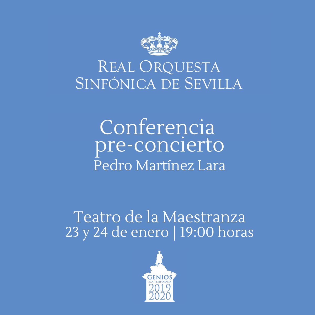 SevillaROS's tweet image. 🎤 Conferencia pre-concierto

Te esperamos este jueves y viernes a las 19:00h en la sala de prensa del @Maestranza para que conozcas más de cerca, con uno de nuestros profesionales, las obras que a continuación escucharás.

🎟 Acceso libre con tu entrada del concierto #GeniosROSS