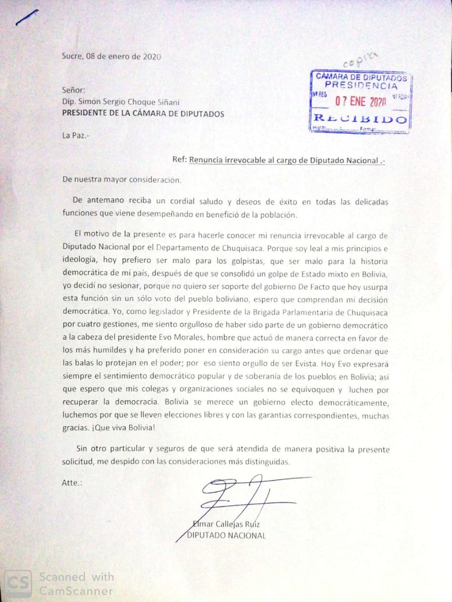 CallejasElmar's tweet photo. La lealtad es uno de los valores más hermosos y fundamentales de la vida del ser humano.
@evoespueblo es y será el camino hacia adelante de la patria libre soberana y digna.
Yo renuncié para no ser cómplice ni soporte de un golpe de Estado yo quiero a Bolivia democrática. https://t.co/PfozuxM86P