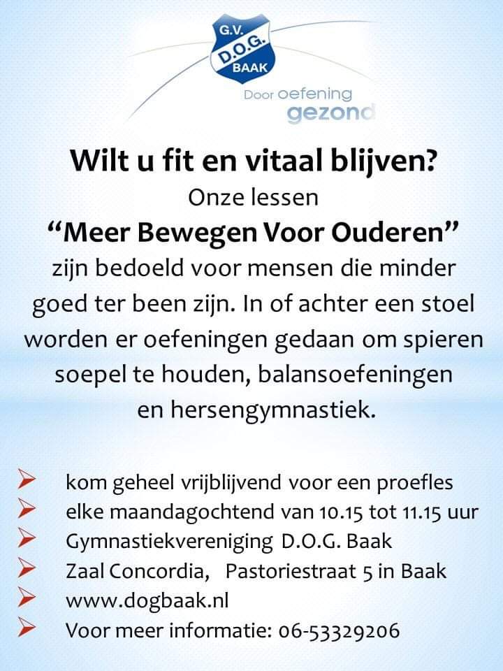Dogbaak's tweet image. Onze lessen 'meer bewegen voor ouderen' zijn op de maandagochtend.
Welkom.
Voor info dogbaak.nl , bel 
of mail infodogbaak@gmail.com