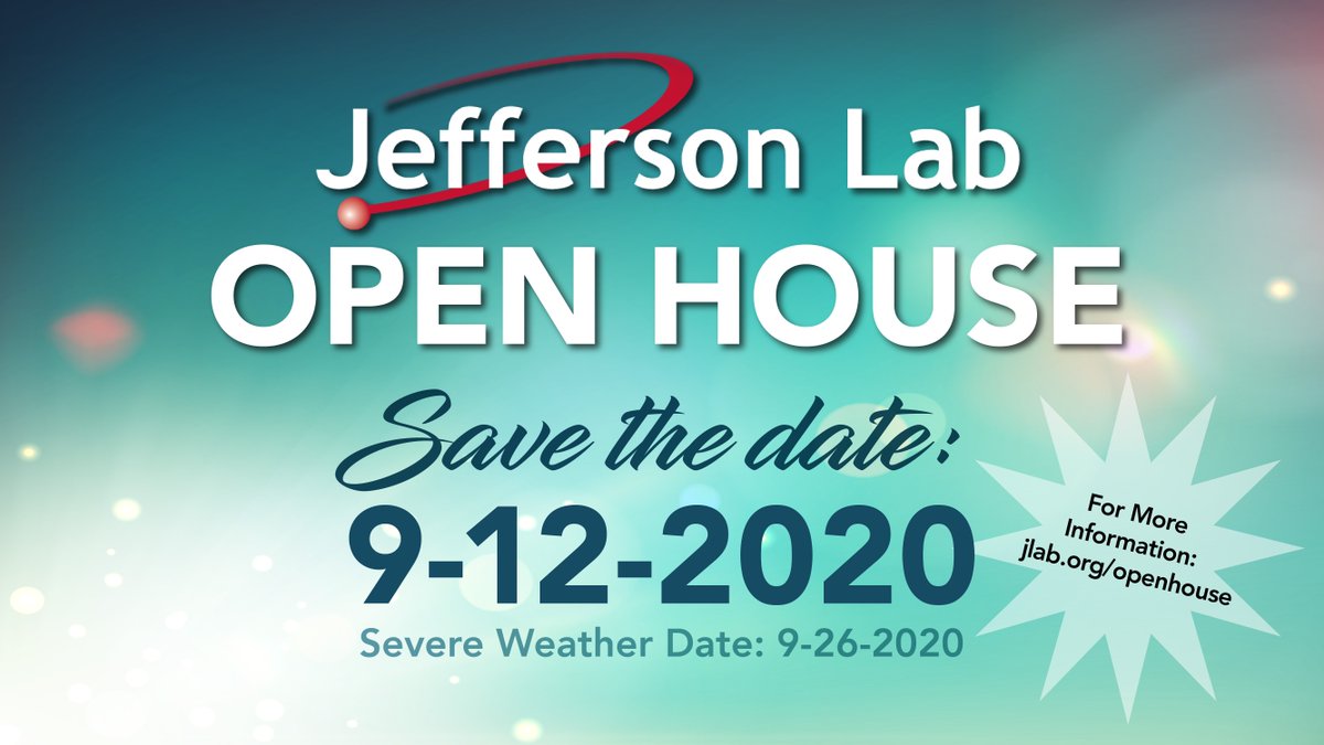 JLab_News's tweet image. We've moved the Jefferson Lab open house event one week sooner: Now it's set for Sept. 12, with a severe weather date of Sept. 26 #DateChange #PhysicsIsFun #Research #STEM jlab.org/news/releases/…