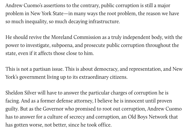 Compare Zephyr Teachout vs. Biden to Zephyr Teachout vs. Cuomo, whom she ran against. "Cuomo must act against corruption" is pretty soft and indirect compared to "Biden is dirty/voters will think he's dirty." https://www.theguardian.com/commentisfree/2020/jan/20/joe-biden-corruption-donald-trump https://observer.com/2015/01/zephyr-teachout-andrew-cuomo-must-answer-for-a-culture-of-corruption/