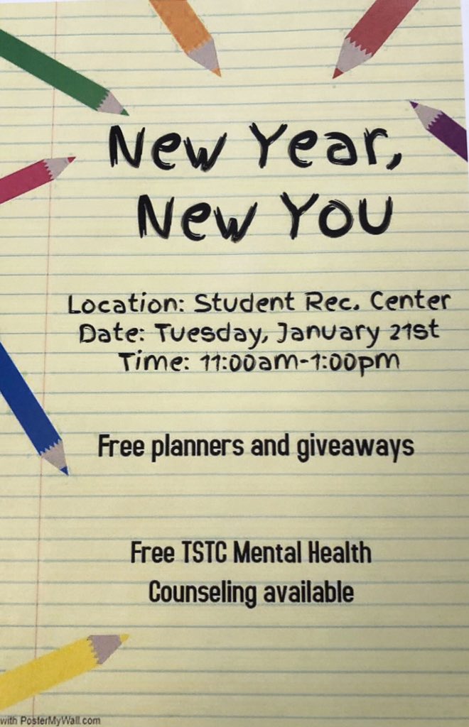 TSTCStudentREC's tweet photo. Come check out the FREE tool to be a better you in 2020. @tstcwaco https://t.co/QQD3ZTAeVl