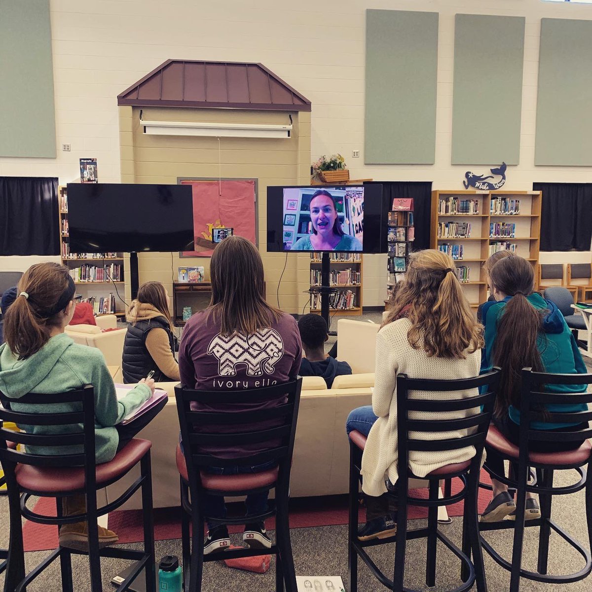 donnalynnyoung's tweet photo. Our 7th gr. book club had an awesome time Skyping with author @Dusti_Bowling today! Thanks for sharing so many powerful insights into writing and publishing. #authorswhoskype #redbirdsread #middleschoollibrary https://t.co/jKIjpSkEmd
