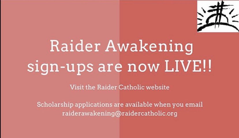 RaiderAwakening's tweet image. RAIDER AWAKENING 62 sign ups are now available!
raidercatholic.org/rasignup