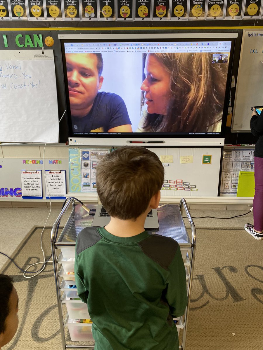MissField5's tweet photo. Redefinition happening!  Our first trip AKA MYSTERY SKYPE out of the country!  Thank you @HolliTweets and Andrew for being our travel agents today and teaching us map skills and other important info!  We are so blessed to have parents like you in our district!  @BBEschools https://t.co/aQODdCA0Rd