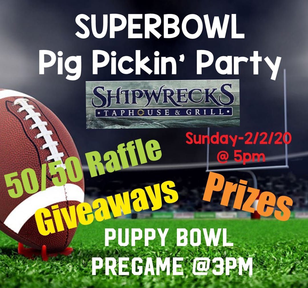 obxguides's tweet photo. Join Shipwrecks Taphouse &amp; Grill on Superbowl Sunday for a full on FREE Pig Pickin’! They will start by celebrating the Puppy Bowl where dogs eat free! They will be having a 50/50 benefitting the SPCA, as well as raffles, food and drink specials. Call for reservation252-261-7800 https://t.co/98Gq1CzCol