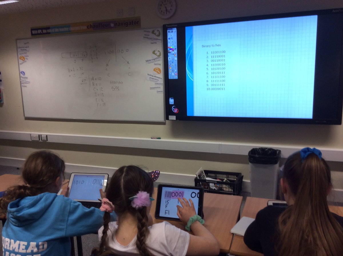 Tormead_Beacon's tweet photo. Year 7-9 converting binary to hex in today’s challenge: How do computers work? https://t.co/HXh0zZI8hm