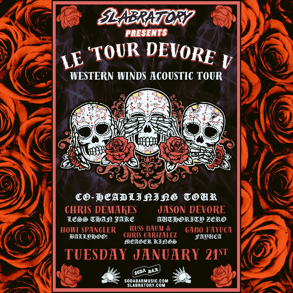 SLABRATORY CLOTHING (@slabratory) on Twitter photo Doors at 7PM tonight!! Don't miss the best acoustic tour of the year as it rolls through San Diego. <a href="/SodaBarSD/">SODA BAR</a>
🎸🎤🥁👊⚡🤘💯
<a href="/101SanDiegoMag/">101 San Diego</a> <a href="/darkhorsecoffee/">Dark Horse Coffee</a> <a href="/FM949sdMusic/">FM 94/9 Music Tweet</a> <a href="/sounddiego/">SoundDiego</a> <a href="/sddialedin/">San Diego:Dialed In</a> <a href="/punkworldviews/">Denise Borders</a> <a href="/KPRIFM/">San Diego's 102.1</a> <a href="/PunkRockBowling/">𝙿𝚄𝙽𝙺 𝚁𝙾𝙲𝙺 𝙱𝙾𝚆𝙻𝙸𝙽𝙶</a> <a href="/Punknews/">Punknews</a> <a href="/SanDiegoPlaces/">San Diego Places</a> <a href="/visitsandiego/">San Diego</a> Doors at 7PM tonight!! Don't miss the best acoustic tour of the year as it rolls through San Diego. <a href="/SodaBarSD/">SODA BAR</a>
🎸🎤🥁👊⚡🤘💯
<a href="/101SanDiegoMag/">101 San Diego</a> <a href="/darkhorsecoffee/">Dark Horse Coffee</a> <a href="/FM949sdMusic/">FM 94/9 Music Tweet</a> <a href="/sounddiego/">SoundDiego</a> <a href="/sddialedin/">San Diego:Dialed In</a> <a href="/punkworldviews/">Denise Borders</a> <a href="/KPRIFM/">San Diego's 102.1</a> <a href="/PunkRockBowling/">𝙿𝚄𝙽𝙺 𝚁𝙾𝙲𝙺 𝙱𝙾𝚆𝙻𝙸𝙽𝙶</a> <a href="/Punknews/">Punknews</a> <a href="/SanDiegoPlaces/">San Diego Places</a> <a href="/visitsandiego/">San Diego</a>