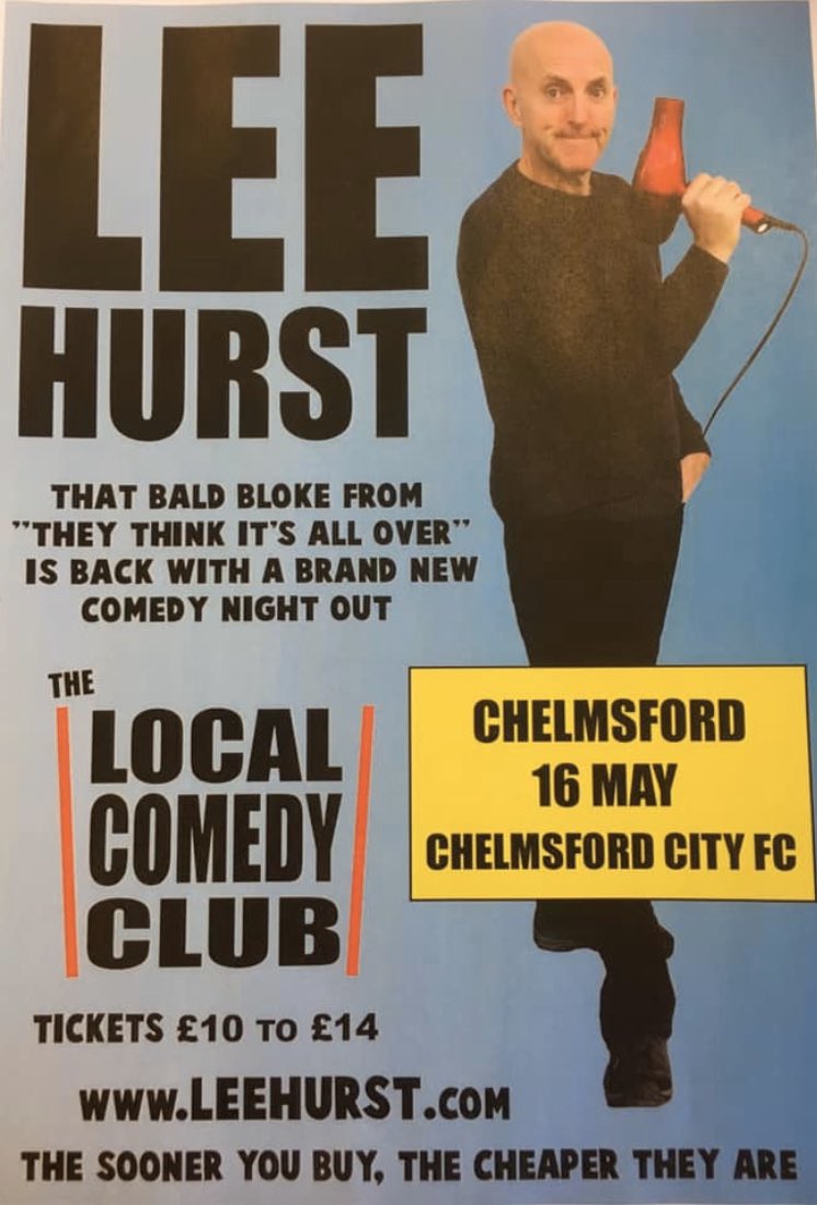 So excited to welcome to <a href="/2010LeeHurst/">Lee Hurst</a> &amp; friends to <a href="/OfficialClarets/">Chelmsford City FC</a> on 16th May 2020!

More details here:
leehurst.com/CHELMSFORD.html