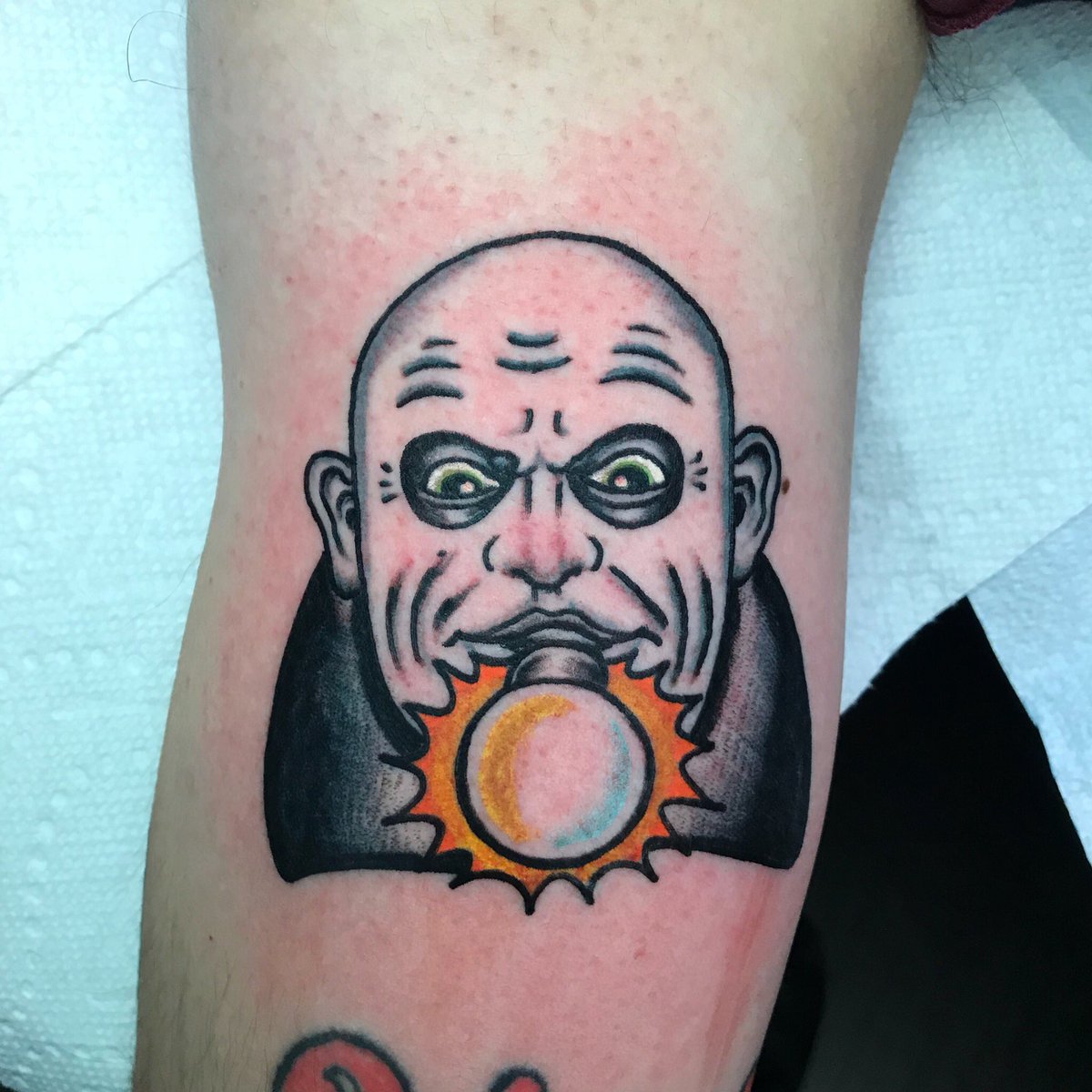 TattoosbyAttack's tweet photo. Uncle fester based off of the Adams family pinball machine art https://t.co/FQ6MHfYtH9