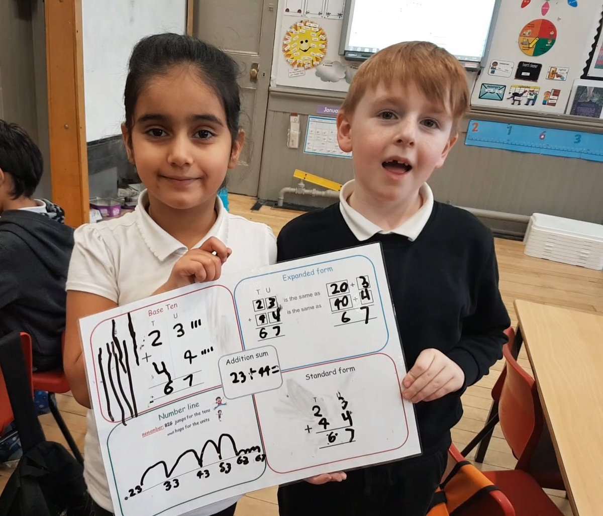 P3LorneStreet's tweet photo. Great teamwork today as we revised all of our different strategies for adding 2 digit numbers.🤔 #MathsScot  #glasgowcounts #teamwork #addition https://t.co/B3qa1oJY5v