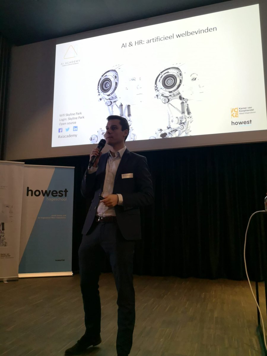 VokaWVL's tweet photo. Is #HR klaar voor AI? Daar gaan onze sprekers @daviolarnout van @radix_ai en @stephenlernout van @nalantis_ai vanavond dieper op in tijdens ons 3e seminarie van #aiacademy. Meer dan 70 AI-believers vonden alvast hun weg naar het Skyline Park in Izegem! #daaromVoka #SamenGroeien https://t.co/n5ZadOph8Y