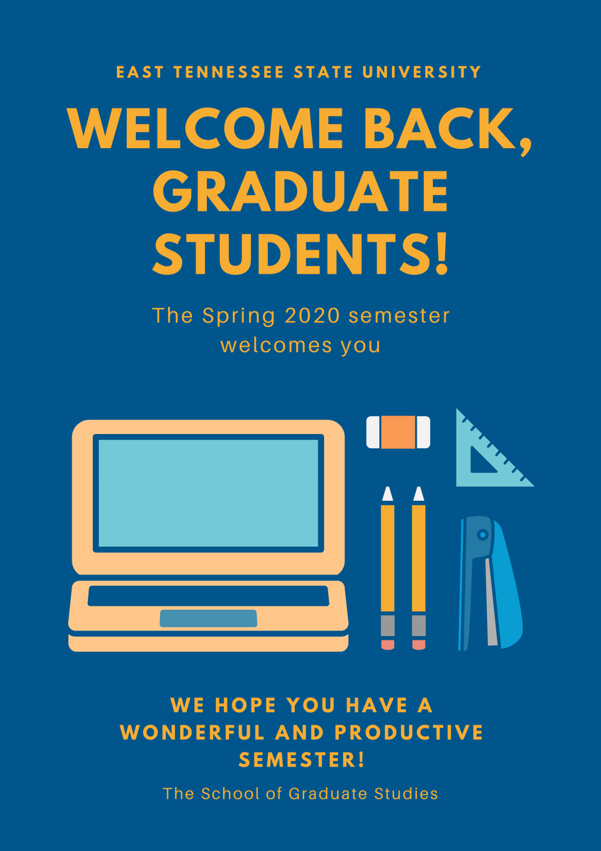 ETSUGradSchool's tweet photo. We're excited to begin the new semester! 
#etsugradschool #etsu2020 https://t.co/8V3wGwknMG