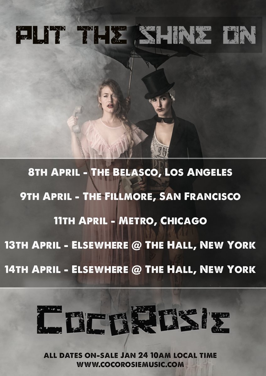 Dear Friends and Family, we will be playing some US dates next spring following the release of our record. Come swing with us.⁠
⁠
All tickets on sale Jan 24th!⁠ cocorosiemusic.com/tour