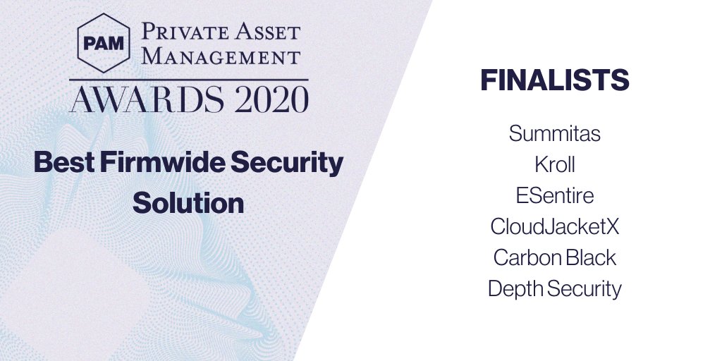 fund_intel's tweet photo. Congratulations to the finalists for ‘Best firmwide security solution’ - #Summitas, @KrollWire, @eSentire, #CloudJacketX, @vmw_carbonblack and @depthsecurity #PAMAwards https://t.co/6tsdgmsY8j https://t.co/EJ8co6m0F8