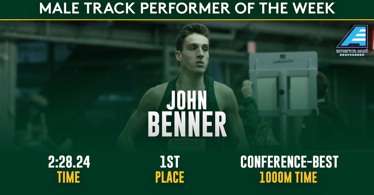 UVMTrackXC's tweet photo. RELEASE: Benner earns #AETF Male Track Performer of the Week honor. https://t.co/JkoGKimGeX #ThisIsVermont https://t.co/Ye16OH4eMN